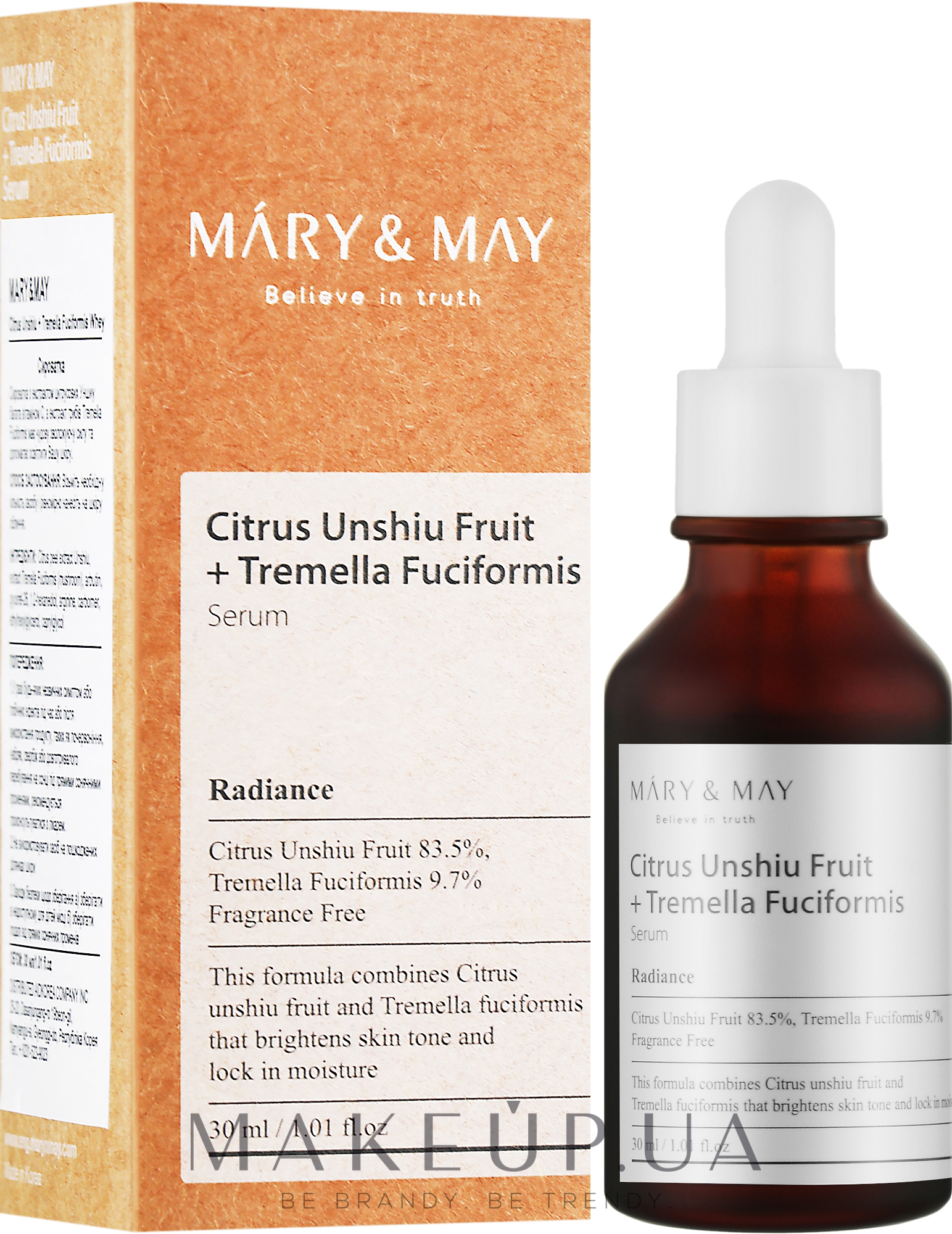 Сыворотка с экстрактом зеленого мандарина и грибами тремелла - Mary & May Citrus Unshiu + Tremella Fuciformis Serum — фото 30ml