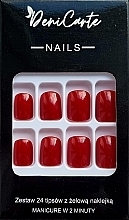 Накладні нігті, квадратні червоні, 24 шт. - Deni Carte Tipsy Square Red 9454 — фото N1