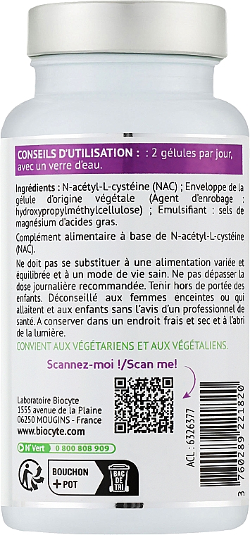 Biocytе N-ацетил-L-цистеїн: Підтримка та антиоксиданти - Biocyte NAC 1200 mg — фото N2