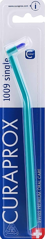 Монопучковая зубная щетка "Single CS 1009", бирюзовая с синим ворсом - Curaprox