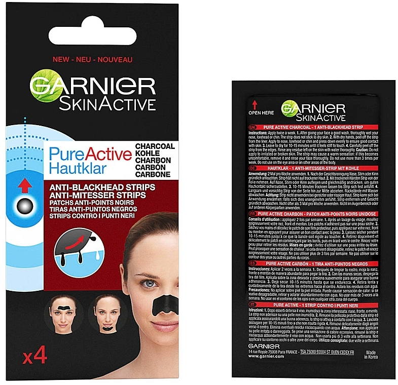 Полоски от черных точек - Garnier Skin Active Pure Active Anti-Blackhead Charcoal Strips — фото N1