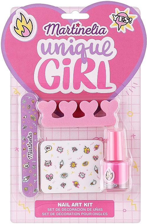 Набор для ногтей - Martinelia Unique Girl Nail Art Kit (n/polish/4 ml + toe/separ/1 pcs + n/file/1 pcs + n/stickers) — фото N1