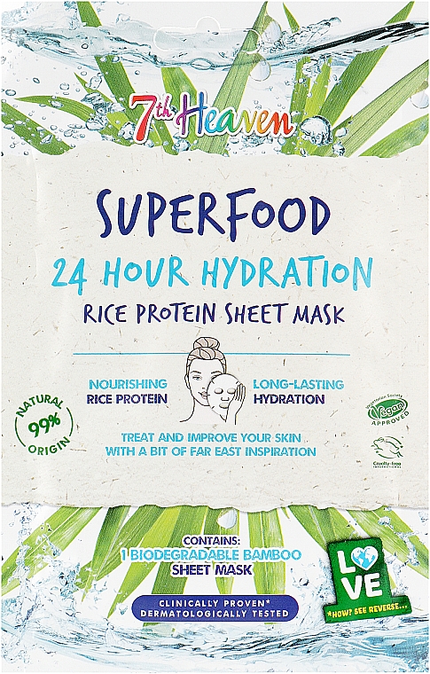Тканевая маска для лица с рисовым протеином - 7th Heaven Superfood 24H Hydration Rice Protein Sheet Mask