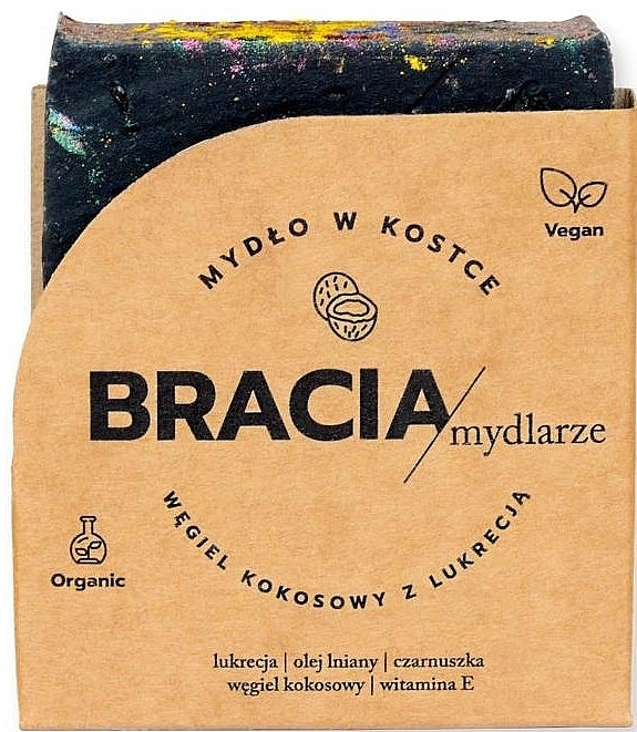 Твердое мыло с углем, кокосом и лакрицей - Bracia Mydlarze Solid Soap Charcoal Coconut with Licorice — фото N1