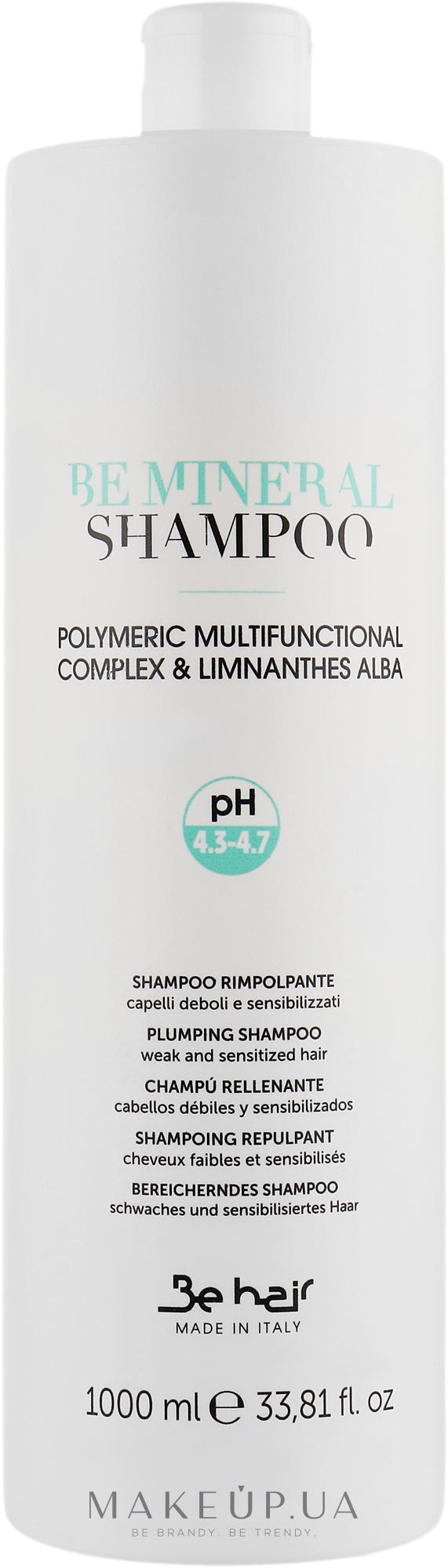 Минеральный шампунь для придания упругости слабым и чувствительным волосам - Be Hair Be Mineral Plumping Shampoo — фото 1000ml