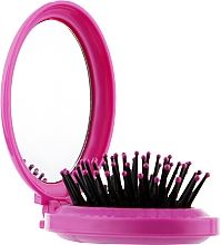 Массажная складывающаяся щетка для волос с зеркалом "Girl", малиновая - Titania — фото N2