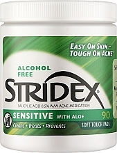 Очищающие диски против акне с алоэ - Stridex Daily Care Acne Pads With Aloe Sensitive Skin Salicylic Acid 0,5% — фото N1
