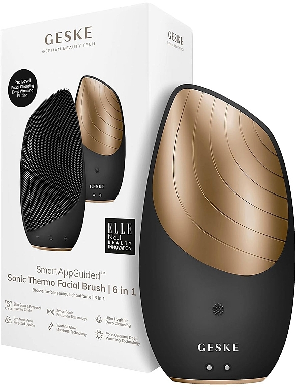 Звукова термощітка для обличчя - Geske Sonic Thermo Facial Brush 6 In 1 Black Rose Gold — фото N2