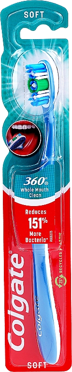 Зубна щітка 360 "Суперчистота", м'яка, блакитна - Colgate 360 Whole Mouth Clean — фото N1