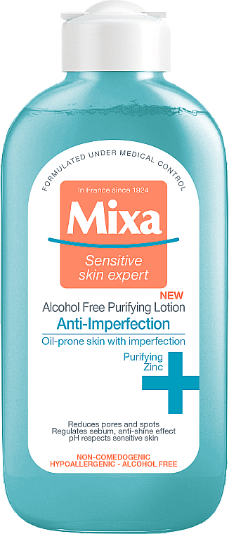 Очищающий лосьон без спирта для чувствительной кожи лица - Mixa Anti-imperfection Alcohol Free Purifying Lotion — фото N1
