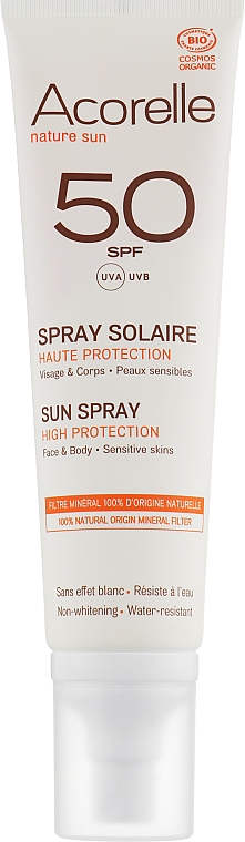 Спрей солнцезащитный органический SPF 50 - Acorelle Sun Spray High Protection Sensitive Skins — фото N1