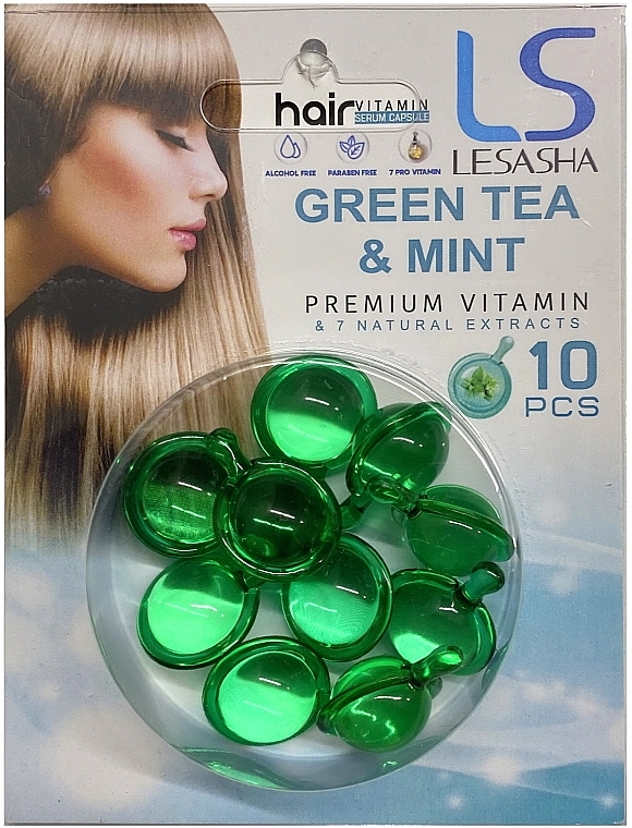 Тайские капсулы для волос с зеленым чаем и мятой - Lesasha Hair Serum Vitamin Green Tea & Mint — фото N1