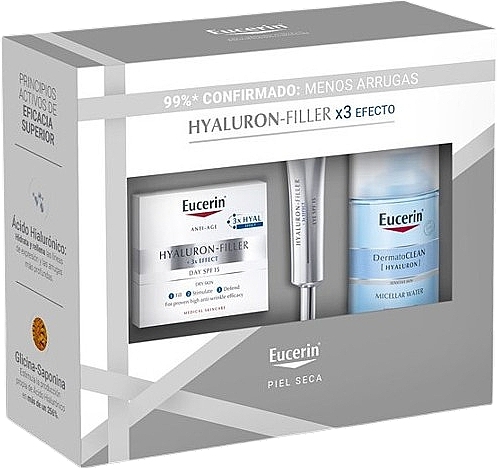 Набір - Eucerin Hyaluron-Filler x3 Set (f/cr/50ml + eye/cr/15ml + water/100ml) — фото N1