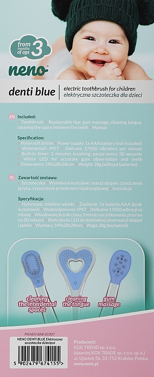 Электрическая зубная щетка для детей - Neno Denti Blue Electronic Toothbrush For Children — фото N2