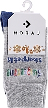 Парфумерія, косметика Жіночі шкарпетки, з написом, сіро-сині - Moraj