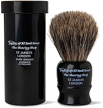 Помазок для гоління, 8,25 см, з дорожнім футляром, чорний - Taylor of Old Bond Street Shaving Brush Pure Badger — фото N1