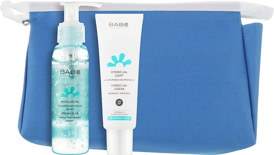 Набір щоденного догляду за шкірою з косметичкою у подарунок - Babe Laboratorios (mic gel/90ml + f/cr/50ml) — фото N2