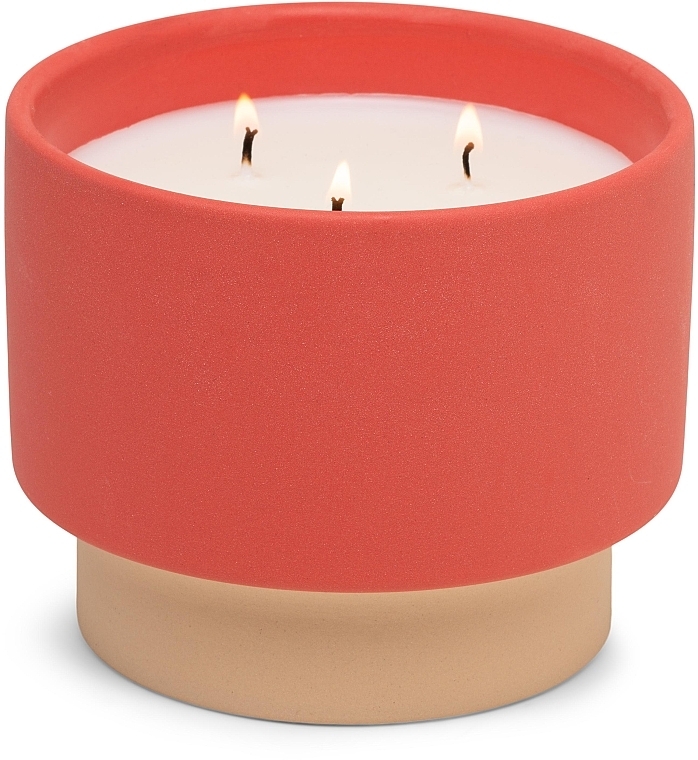 Ароматическая свеча "Янтарь и дым", 3 фитиля - Paddywax Color Block Red / Tan Ceramic Amber & Smoke — фото N1