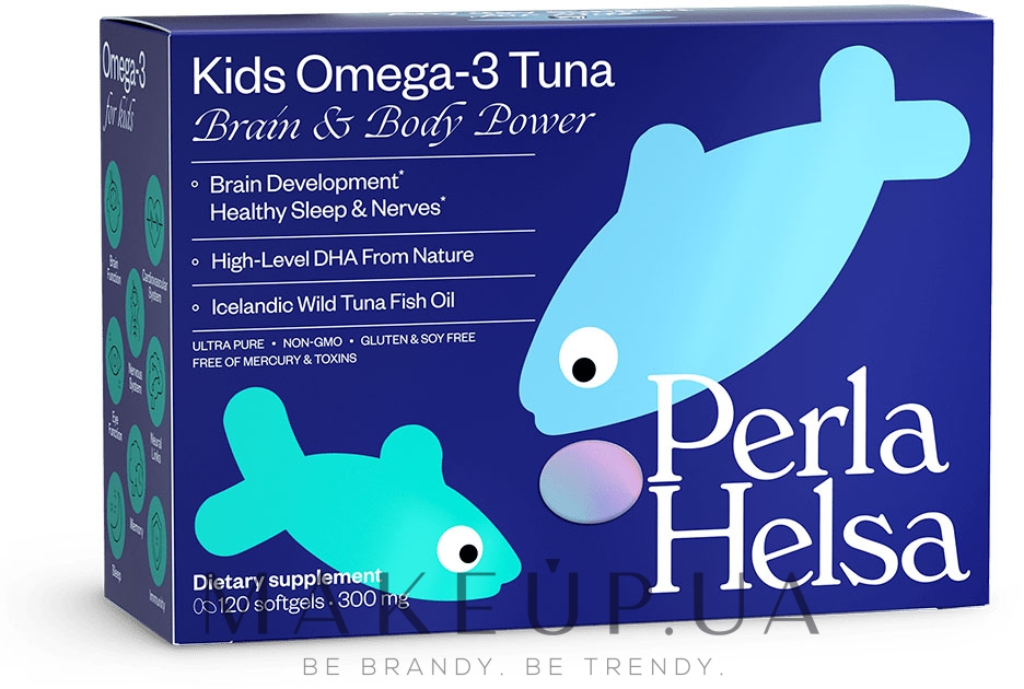 Омега-3 із тунця, з високим рівнем DHA, 120 капсул - Perla Helsa Kids Omega-3 Tuna Brain & Body Power Dietary Supplement — фото 120шт