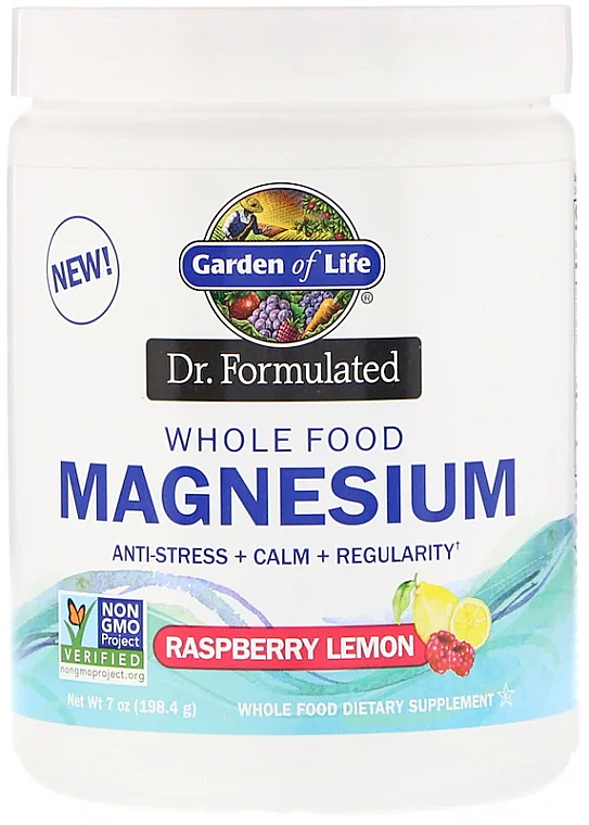 Цільнохарчовий магній зі смаком малини й лимона, порошок - Garden of Life Dr. Formulated — фото N1