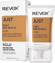 Сонцезахисний крем для обличчя з SPF 50+ та гіалуроновою кислотою - Revox B77 Just Daily Sun Shield UVA+UVB Filters SPF50+ With Hyaluronic Acid — фото N2