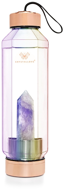 Скляна голографічна пляшка для води з аметистом, 650 мл - Crystallove Hexagon Hologram Amethyst Bottle — фото N1