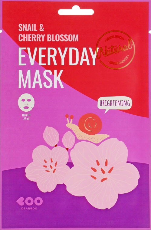 Маска для лица с экстрактом слизи улитки и вишни - Dearboo Everyday Mask Snail & Cherry Blossom