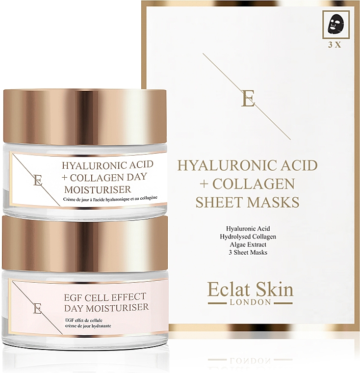 Набор - Eclat Skin London Hyaluronic Acid + Collagen Giftset (f/cr/2x50ml + f/mask/3pcs) — фото N1