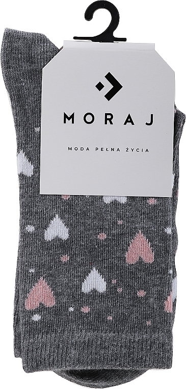 Женские длинные носки "панда", серые в сердечки - Moraj — фото N1