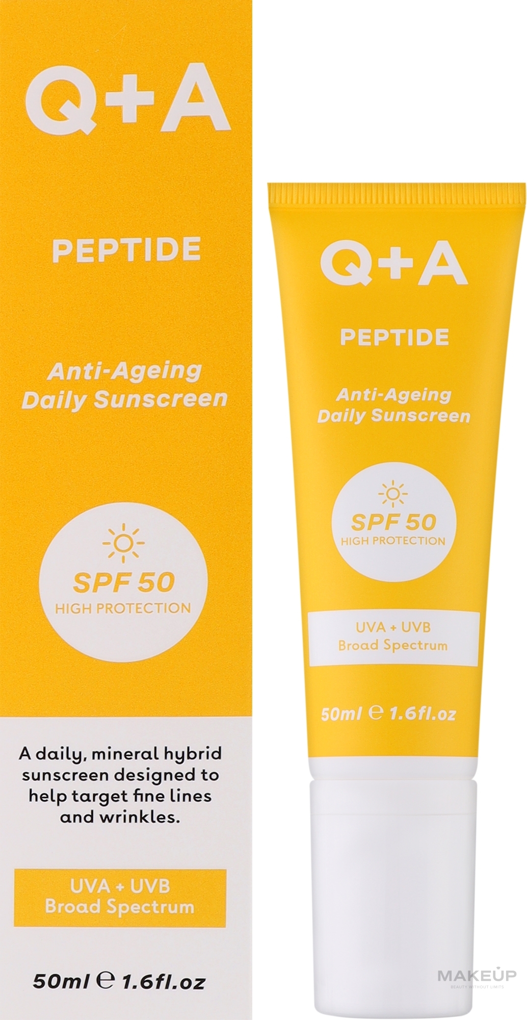 Антивіковий сонцезахисний крем для обличчя - Q+A Peptide Anti-Ageing Daily Sunscreen SPF 50 — фото 50ml