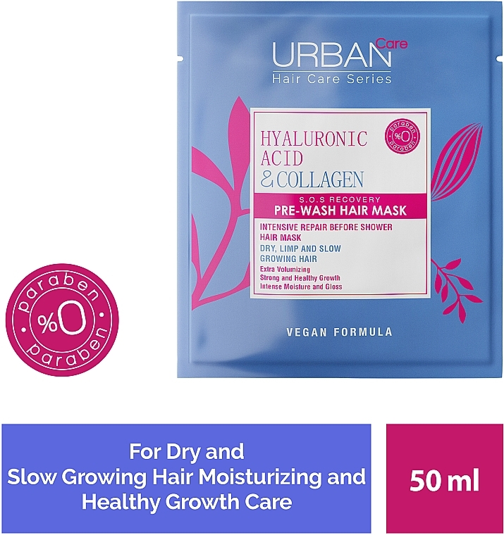 Маска для волосся з гіалуроновою кислотою - Urban Care Hyaluronic Acid & Collagen Pre-Hair Mask — фото N2