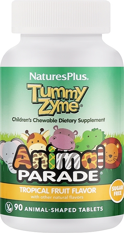 Дитячі жувальні таблетки для покращення травлення - NaturesPlus Animal Parade Tummy Zyme Chewable — фото N1