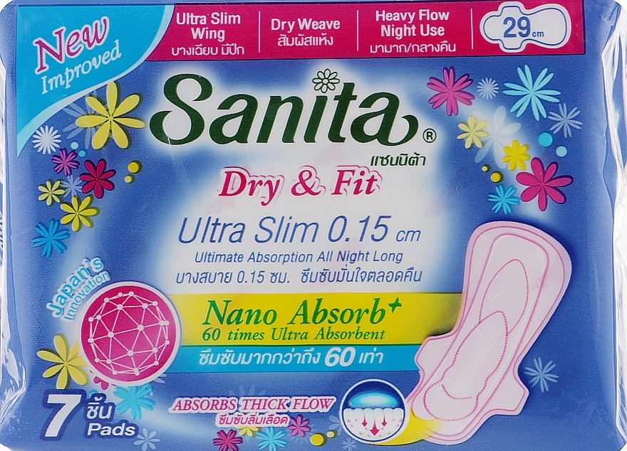Ультратонкие гигиенические прокладки с крылышками 29 см, 7 шт. - Sanita Dry & Fit Ultra Slim Wing — фото N1