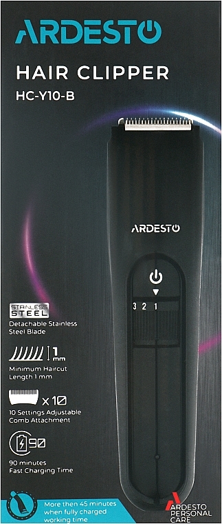 Машинка для підстригання волосся з LED-індикацією заряду, чорна - Ardesto HC-Y10-B — фото N2