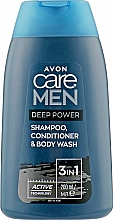 Гель для мытья тела и волос 3 в 1 - Avon Care Men Deep Power Shampoo Conditioner & Body Wash — фото N1