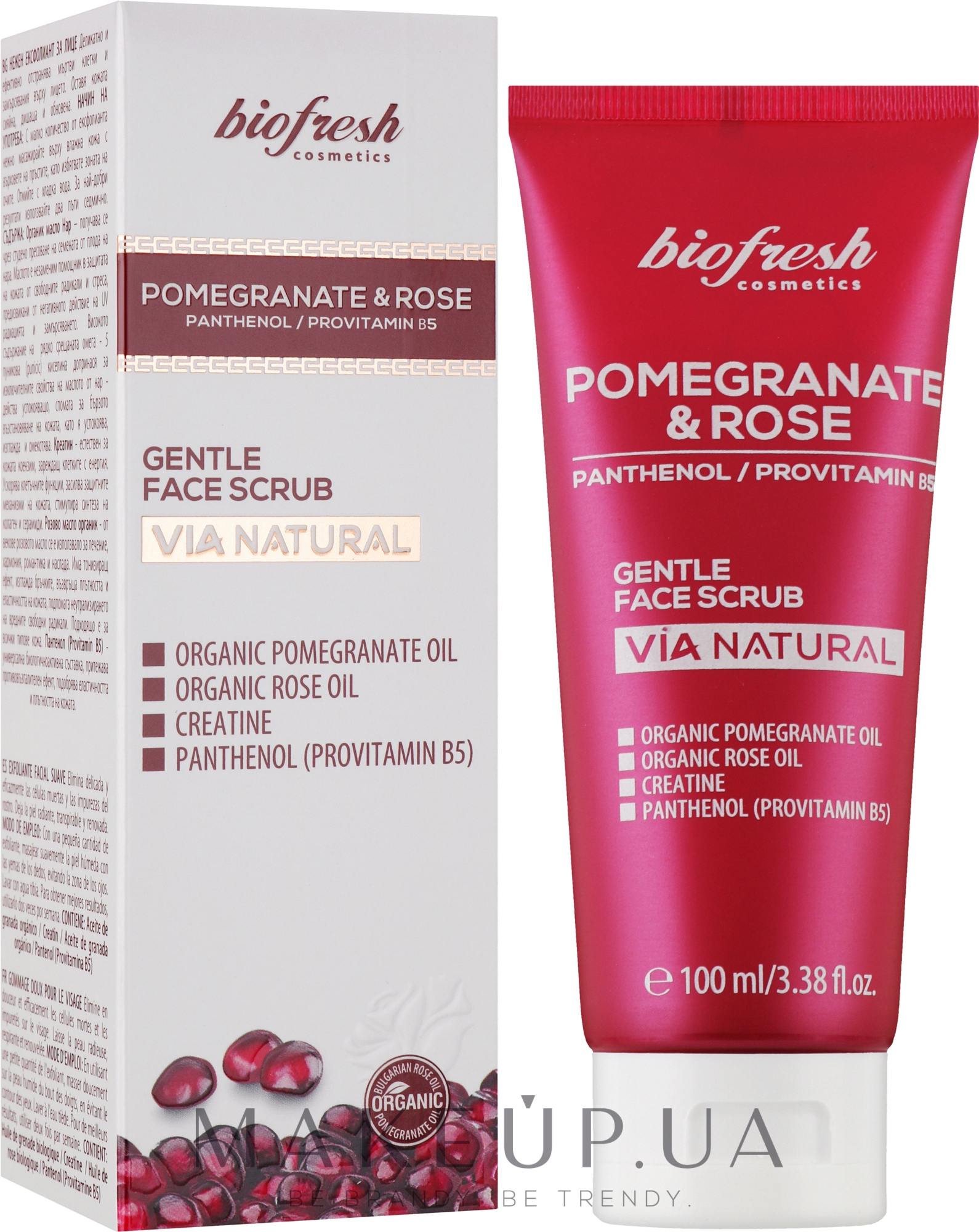 Ніжний скраб для обличчя "Гранат і троянда" - BioFresh Via Natural Pomergranate & Rose Gentle Face Scrub — фото 100ml