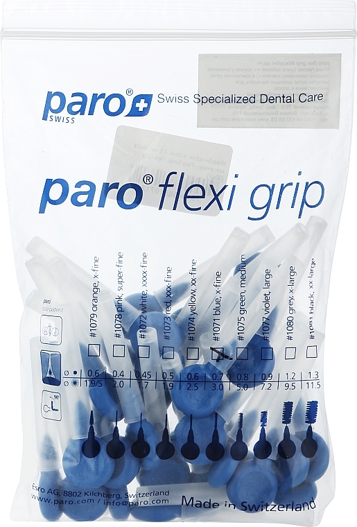 Межзубные щетки, х-тонкие, 3.0 мм, синие с колпачком - Paro Swiss Flexi Grip — фото N1
