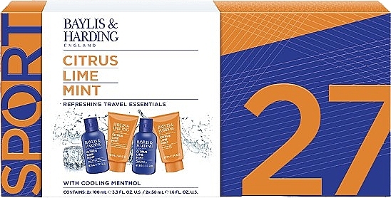 Набор - Baylis & Harding Citrus Lime & Mint Men's Refreshing Travel Essentials Gift Set (f/wash/100ml + shm/100ml + ash/balm/50ml + sh/gel/50ml) — фото N1