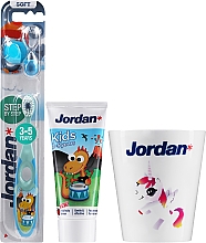 Парфумерія, косметика Набір, склянка з єдинорогом, варіант 2 - Jordan Kids (toothpaste/50ml + toothbrush/1pc + cup)