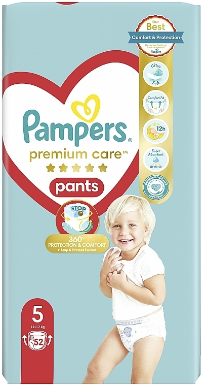 Підгузки-трусики Premium Care Pants 5 (12-17 кг), 52 шт. - Pampers — фото N3