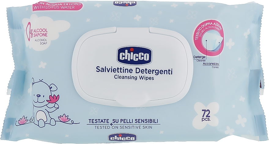 УЦЕНКА Влажные салфетки мягкие очищающие, 72 шт - Chicco Baby Moment Soft Cleansing Wipes * — фото N1