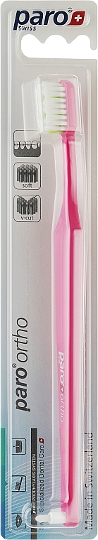 Зубна щітка ортодонтична з монопучковою насадкою, м'яка, рожева - Paro Swiss Ortho Brush — фото N1