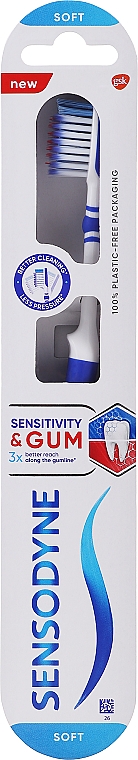 Зубная щетка "Чувствительность зубов и защита десен", синяя, вариант 2 - Sensodyne Sensitivity & Gum Soft Toothbrush — фото N1
