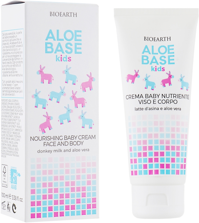 Зволожувальний крем для обличчя і тіла для немовлят - Bioearth Aloebase Kids Nourishing Baby Cream Face and Body with Aloe