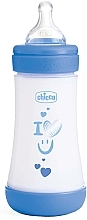 Пляшка для годування пластикова "Perfect 5 Love" із силіконовою соскою 2+ міс., 240 мл, синя - Chicco  — фото N1
