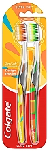 Парфумерія, косметика Зубні щітки ультрам'які, помаранчева + салатова - Colgate Slim Soft Ultra Soft Design Edition