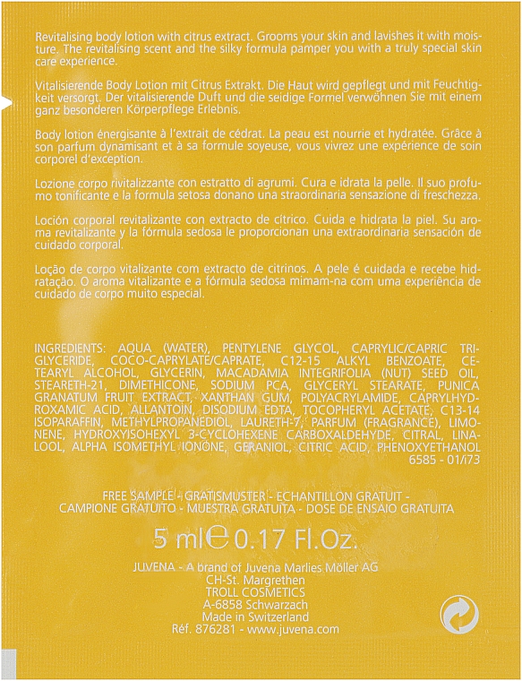 Освежающий лосьон для тела "Цитрус" - Juvena Vitalizing Body Lotion Citrus (мини) — фото N2