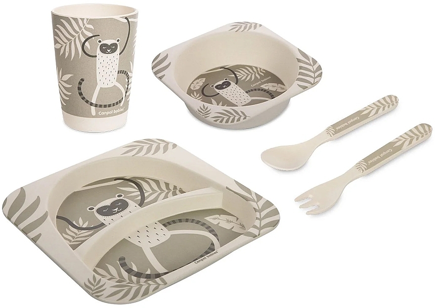 Набор посуды бамбуковый "Лемур", 5 элементов, серый - Canpol Babies — фото N1