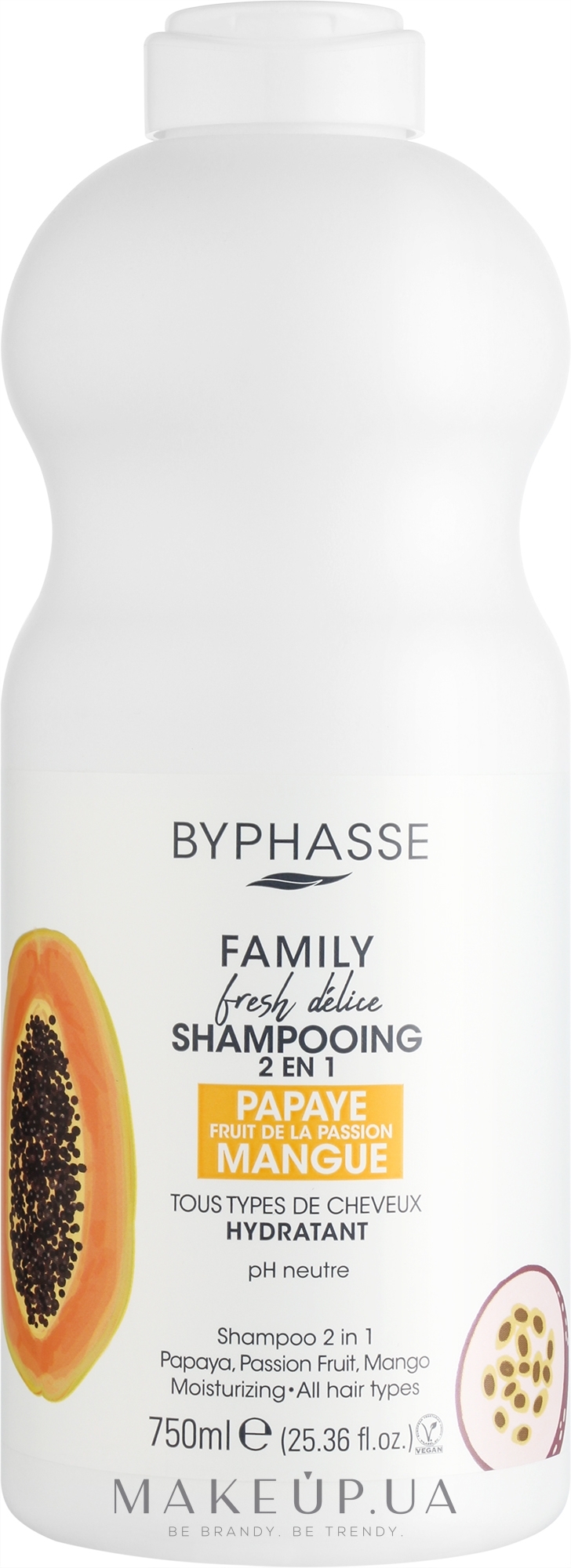 Шампунь для волос с папайей, маракуйей и манго 2 в 1 - Byphasse Family Fresh Delice Shampoo — фото 750ml