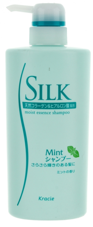 Шампунь с шелком, природным коллагеном и ароматом мяты - Kracie Silk Moist Essence Mint Shampoo